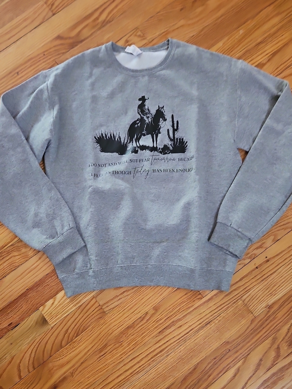 Jerzees Grey Crewneck Sweatshirt with Black Cowboy Graphic